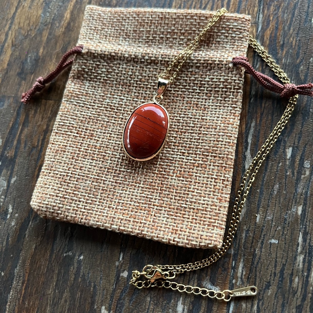 Red Jasper Oval Necklace Crystal Healing Red Jasper Necklace - Picture 3 of 3